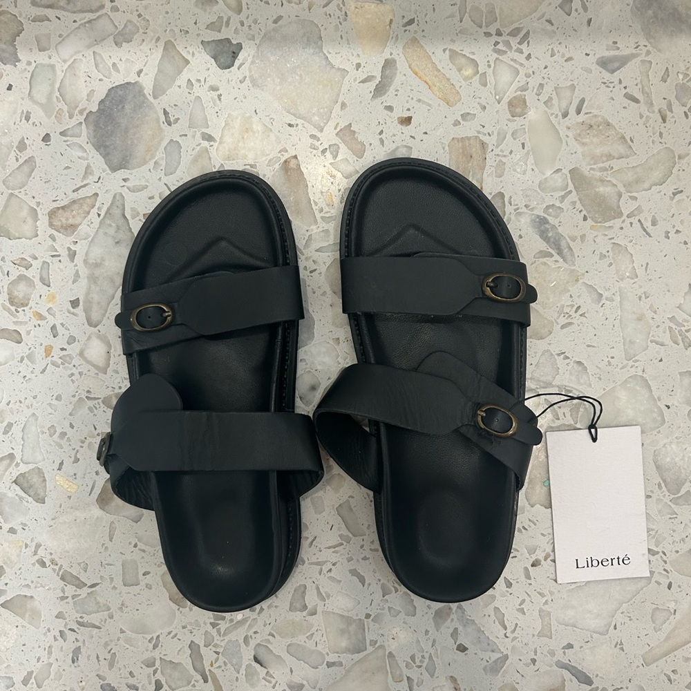 Anthropologie Amalfi Black Leather Sandal Ladies Size 41 - Picture 5 of 8